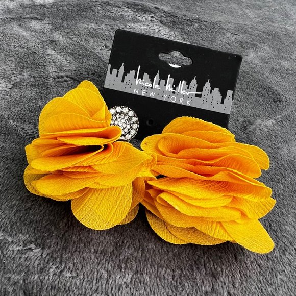Nicole Miller New York Floral Earrings Mustard Yellow Gold Rhinestone NWT - Picture 9 of 11
